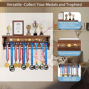 Gantungan medali kayu padat rak Tampilan tempat medali, rak Tampilan medali pasang dinding untuk pelari, maraton - Product Image 3