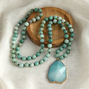 Moda donna <span class=keywords><strong>collana</strong></span> etnica boema gioielli tribali pietre di amazzonite <span class=keywords><strong>collana</strong></span> lunga <span class=keywords><strong>con</strong></span> ciondolo in corno di bue di pietra annodata - Product Image 3