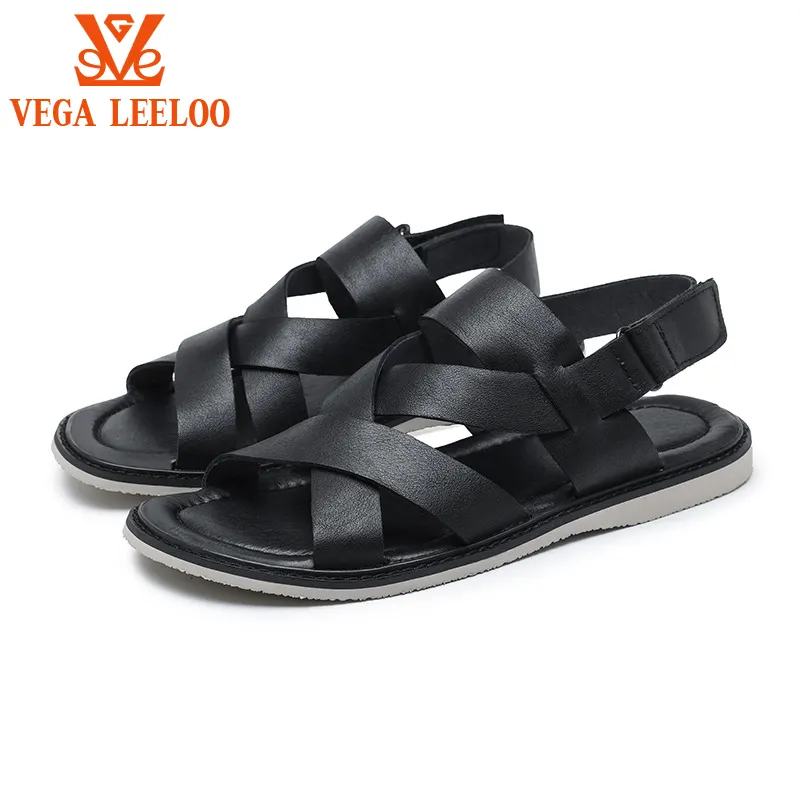 2022 New Fashion Vintage Men Shoes Cow Leather Soft Breathable Casual Flats Summer Beach Sandals Slippers Flip Flop Black /Brown