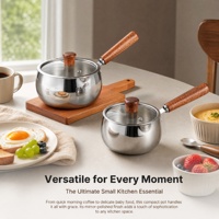 Casserole en acier inoxydable 304 à trois couches avec poignée unique, couvercle en verre, petite casserole pour aliments pour bébés, nouilles, soupes, logo personnalisé