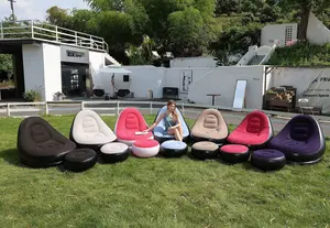 Moderne opblaasbare PVC-flock <span class=keywords><strong>sofa</strong></span> bed, nieuw, opvouwbaar, met voetpomp, voor slaapkamer, woonkamer of ziekenhuisgebruik. - Product Image 2