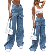 Pantalon cargo à jambes larges pour femme, en jean denim personnalisé