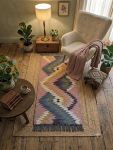 Tapis de couloir en laine et jute tissé à la main, style bohème tribal |   Tapis de couloir de style kilim géométrique pour chambre à coucher, salon, entrée, décoration de la maison - Product Image 4