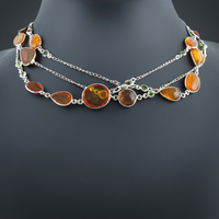 Collier Statement Multicouche en Ambre Art Palace avec Pendentif Goutte d'Eau Sertie, Chaîne Plaqué Argent, Bijou Tendance pour Femme, Idéal Cadeau