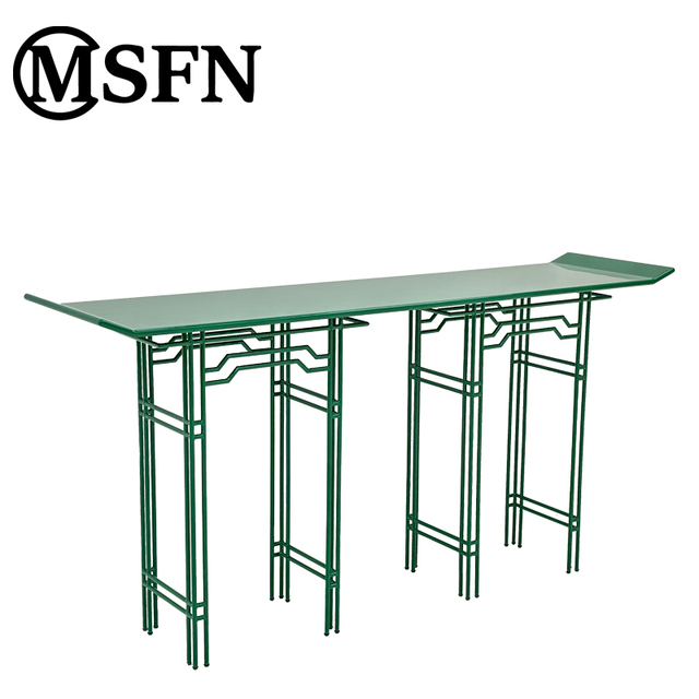 MSFN Original Design Modern Classical Chinese Style Green Patina Finish Metal Open-Work Frame Console Table for Villa Hotel