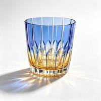 Verre à whisky double couleur en cristal bleu ambre Edo Kiriko taillé à la main, gravé, 24 pièces, cadeau pour bar, souvenir de mariage
