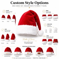 Chapeau de Père Noël pour adulte personnalisé avec logo, 100G, Haipai, 75cm de long, bord en fourrure peluche, couleur unie, pour Noël, fêtes, décoration, vente en gros, OEM