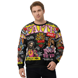 <b>Men's</b> Long Sleeve T-Shirt With Religious Print Regular Fit O-Neck Casual Style Knitted Polyester - Product Image 6