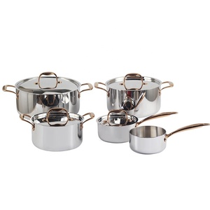 Oven Safe Dishwasher Safe For Gas And <b>Induction</b> Stoves Stainless Steel <b>Cookware</b> <b>Set</b> 10-Piece With Gold Handles - Product Image 2