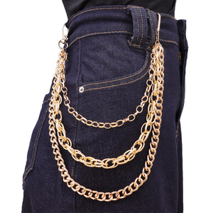 กางเกงยีนส์ยาวหลายชั้นสายโซ่สีทองแบบคาดเอวสไตล์ฮิปฮอปไม่สมมาตรเครื่องประดับแฟชั่นสำหรับผู้ใหญ่ - Product Image 4