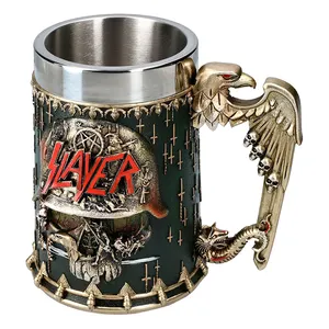 Buatan Tangan Kustom Halloween Skeleton Cangkir Kreatif Unik Mug Stainless Steel Bir Kopi Resin 3D Tengkorak Bald Eagle Mug Bir