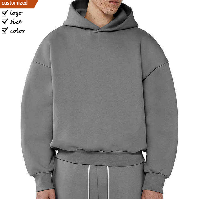 Hoodie Manufacturers Custom 400 500 600 Gsm Heavyweight Streetwear Men's Pullover 100% Cotton Cropped Oversized Fleece Hoodie