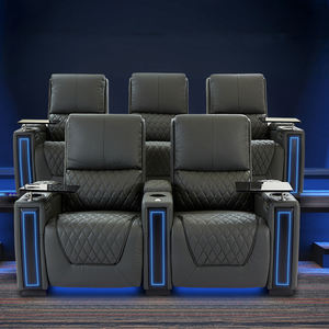 Sillón de Masaje de Cuero Premium Personalizable para <span class=keywords><strong>Cine</strong></span> en Casa con Portavasos con Luz Azul y Mesa Auxiliar, Conjunto de Sofá Reclinable Eléctrico - Product Image 1
