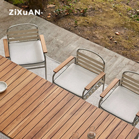 Chaises de salle à manger de luxe en teck pour hôtel, patio, restaurant, mobilier de bistrot de jardin, ensemble de table à manger moderne pour piscine extérieure avec 4 chaises