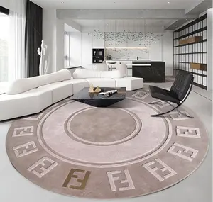 Beautiful F Design Round shape carpet living room with light grey and soft material from hand tufted carpet manufacturer