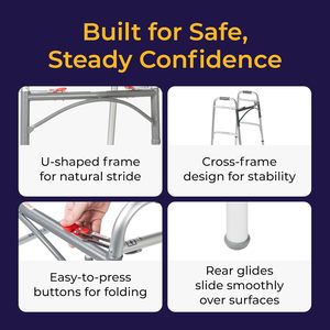 הליכון מתקפל לקשישים עם גלגלים קדמיים 5 אינץ', כפתורי דחיפה כפולים, אלומיניום קל משקל, גובה מתכוונן, למבוגרים וקשישים - Product Image 4