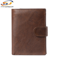 Dompet pria RFID, gaya baru kulit sapi asli Retro kelas atas dompet koin kapasitas besar