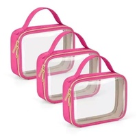 Étuis de luxe imperméables personnalisés avec logo et fermeture éclair pour l'école, les voyages, les articles de toilette, avec fenêtre transparente en PVC, sacs à cosmétiques en PU