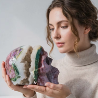 Grande Pierre de Quartz Druzy de Haute Qualité, Crânes en Cristal d'Océan Jasper Naturel, Géodes Sculptées et Gravées, Marque Yinglai, Tailles Personnalisables