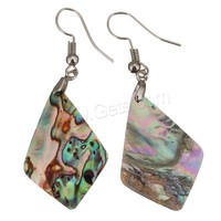 Boucles d'oreilles pendantes en laiton plaqué argent avec coquille d'ormeau en forme de losange pour femme, 53 mm, 21x31 mm, 1318637