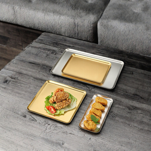 Plateau de service en acier inoxydable doré, vaisselle décorative de luxe pour la maison, le restaurant, l'hôtel, les fêtes et les dîners - Product Image 6