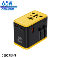 Adaptateur de voyage universel IBD GaN PD 65W QC3.0 3C1U Prises US/EU/AU/UK Charge rapide pour téléphones portables, ordinateurs portables, appareils photo et écouteurs