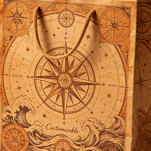 Bolsa <span class=keywords><strong>de</strong></span> Regalo <span class=keywords><strong>de</strong></span> <span class=keywords><strong>Aventura</strong></span> con Diseño <span class=keywords><strong>de</strong></span> Mapa Náutico Medieval, Asa <span class=keywords><strong>de</strong></span> Cuerda <span class=keywords><strong>de</strong></span> Algodón, Impresión Vintage <span class=keywords><strong>de</strong></span> Navegador, Logotipo Personalizado - Product Image 4