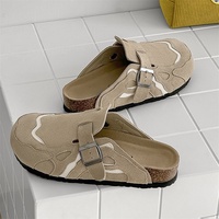 Mules de plage unisexe en daim à bout fermé avec semelle en liège, en cuir véritable pour homme, antidérapantes, personnalisables, avec semelle en TPR, gel, caoutchouc et PU, direct usine