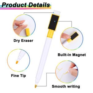 Lot de 40 stylos + 5 gommes, marqueurs effaçables à sec à pointe ultra fine en plastique magnétique pour tableau blanc, avec gomme, pour l'école et le bureau - Product Image 2