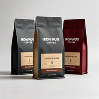 Sachets refermables pour café et boissons énergisantes avec estampage à chaud doré, emballage biodégradable de qualité alimentaire avec valve et fermeture éclair latérale