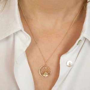 Collier Pendentif Monnaie Œil de Diamant Tendance Personnalisé de Haute Qualité, Plaqué Or 18K, Acier Inoxydable, Chaîne à Maillons Strass, Étanche - Product Image 2