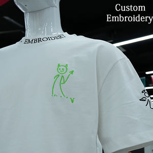 T-shirt surdimensionné pour homme avec broderie 3D personnalisée, tissu tricoté, manches courtes, 305g, été, OEM, vente en gros - Product Image 2