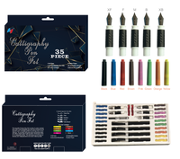 Ensemble de stylos cadeau de Noël HY 35 pièces/4 stylos 5 pointes 22 cartouches d'encre 1 bloc de calligraphie 1 pompe à encre Pointe en acier inoxydable 0,38 mm