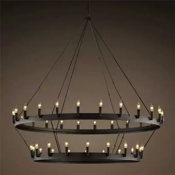 2-ярусная американская железная лампа в стиле ретро, промышленный подвесной светильник для ресторана и бара, круглая черная железная люстра-свеча