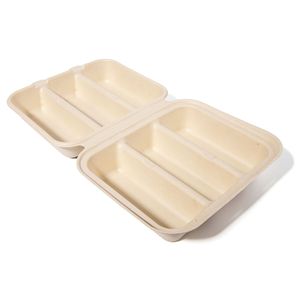 Contenedor de Alimentos de Bagazo de Caña de Azúcar, Tres Compartimentos, Biodegradable, Caja para Comida Rápida, para Reempacar Tacos, Forma Cuadrada - Product Image 2