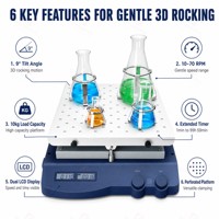 Agitateur de laboratoire professionnel à double écran LCD précis, 3D, capacité de charge de 10 kg, 70 tr/min, angle d'inclinaison de 9 degrés