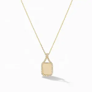 2024 New 14/18K Gold Plated Vermeil CZ Pave Sparkle Border Engravable Dog Tag Charm Pendant Necklaces Fashion Jewelry Blanks