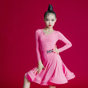 Vestido de <span class=keywords><strong>baile</strong></span> latino para niños, <span class=keywords><strong>ropa</strong></span> de práctica de manga larga con cuello en V para niños, Rumba, Chacha, Samba, vaquero, bailes de salón, actuación - Product Image 6