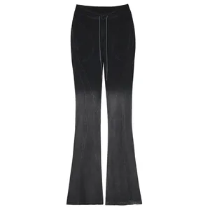 High Street Retro gewaschene Jeans Dirty Black Grey Gradient Flare Bein Elastic Waist Pants für Frauen