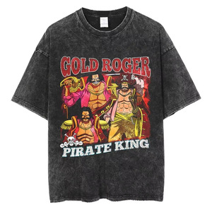 T-shirt One Piece style affiche de recherche, en coton délavé rétro, streetwear, à manches courtes avec motifs imprimés - Product Image 1