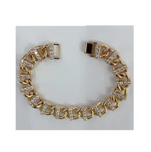 a01 xuping jewelry elegant Fashion Hollow cuban link chain bracelet with zircon