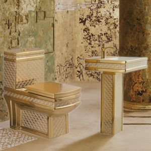 Vaso Sanitario De Ouro Lavabo de luxe en céramique dorée pour toilette Salle de bains Lavage chasse d'eau WC S-Trap Système d'alimentation en eau chaude - Product Image 4