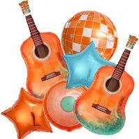 Ensemble de ballons en aluminium Guitare et Boule disco à dégradé vibrant - Décoration gonflable pour fêtes musicales, anniversaires et célébrations