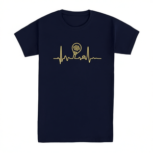Camiseta Electropadel Azul Marino y Dorado con Diseño de Latido de Corazón, Unisex, Talla M para Adultos - Product Image 2