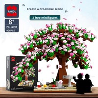 Mainan Blok Bangunan Plastik ABS Set Perakitan DIY Puzzle Pemandangan Jalanan Anak-anak Kompatibel dengan Model Pohon Sakura