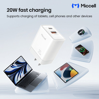 Adaptateur secteur électrique à charge rapide Miccell Wholesale PD 3.0 20W avec protection OTP/OVP pour ordinateur portable USB-C et chargeur mural USB