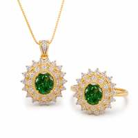 Nouvel ensemble collier et bague vintage pour femme en tungstène plaqué or, zircon taillé en fleur de glace, style luxe léger