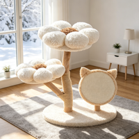 Pohon Kucing BloomWinter 72.5cm Warna Krem Bermotif Bunga dengan Tempat Tidur Ganda Berbentuk Bunga, Papan Garukan Sisal Berbentuk Telinga Kucing & Batang Kayu Melengkung