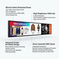 Écran LCD Barre Allongée Ultra 86 pouces 1000 Nits Android Intelligent pour Affichage d'Informations Aéroportuaires et Signalétique de Centre Commercial