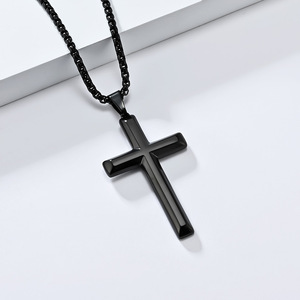 Collar de Joyería de Moda con Colgante de Cruz Simple Inclinada Lisa Chapada en Oro de Acero Inoxidable Cristiano para Hombre, Venta al por Mayor Religiosa - Product Image 6